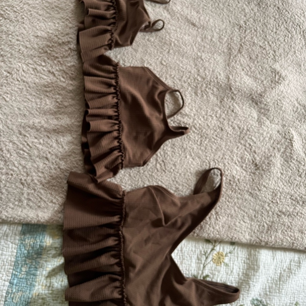 Brown Ruffled Bikini Set